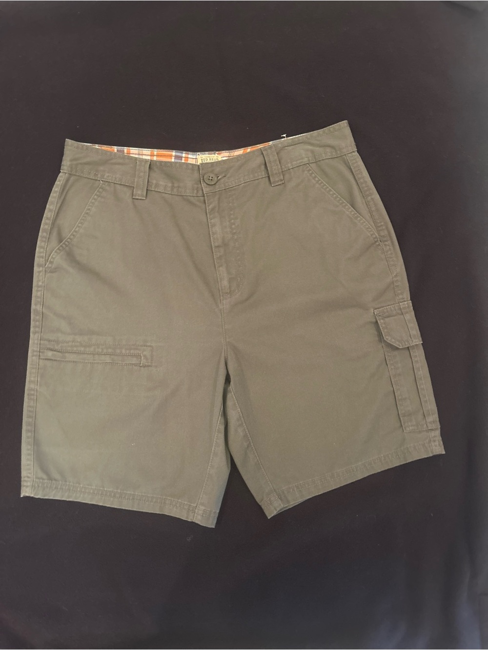 RedHead Men’s Green Cotton Canvas Cargo Shorts 10" Inseam Button Cargo Pockets